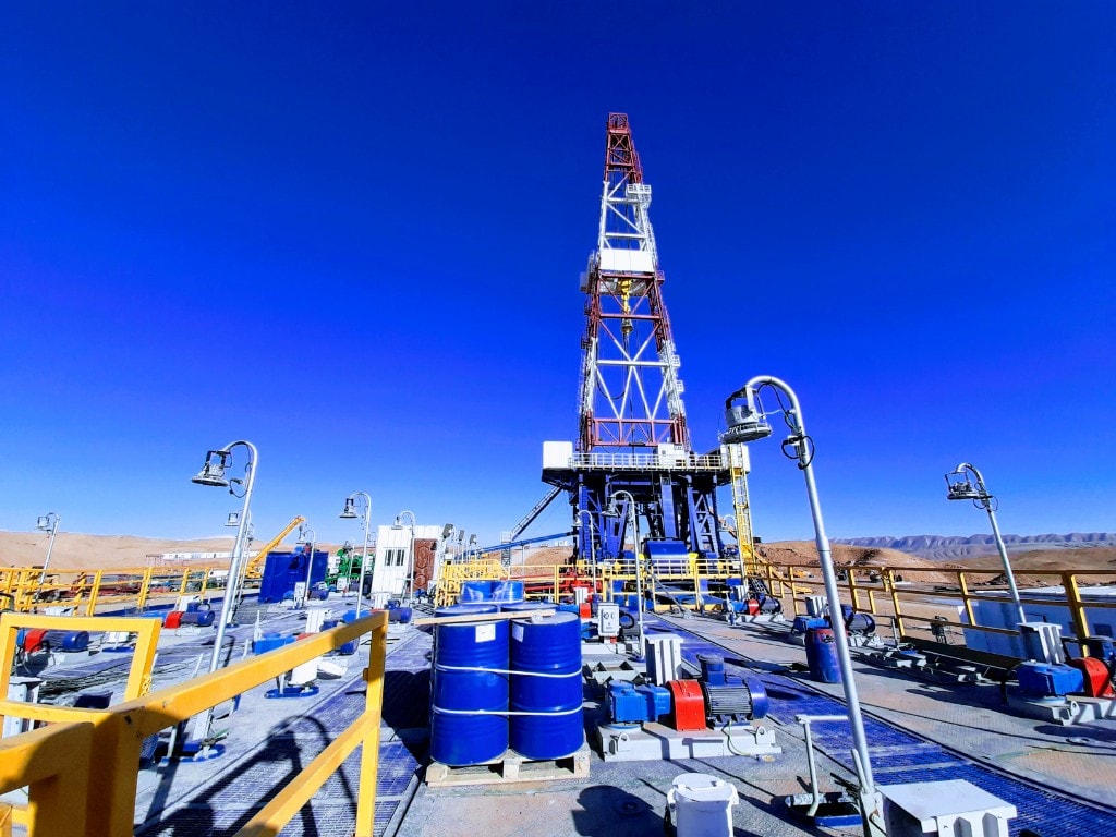Drilling rig and chemical drums on the rig floor